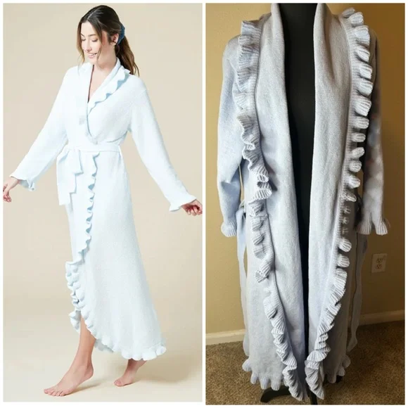 Ruffle Chenille Robe sky blue - Picture 1 of 6